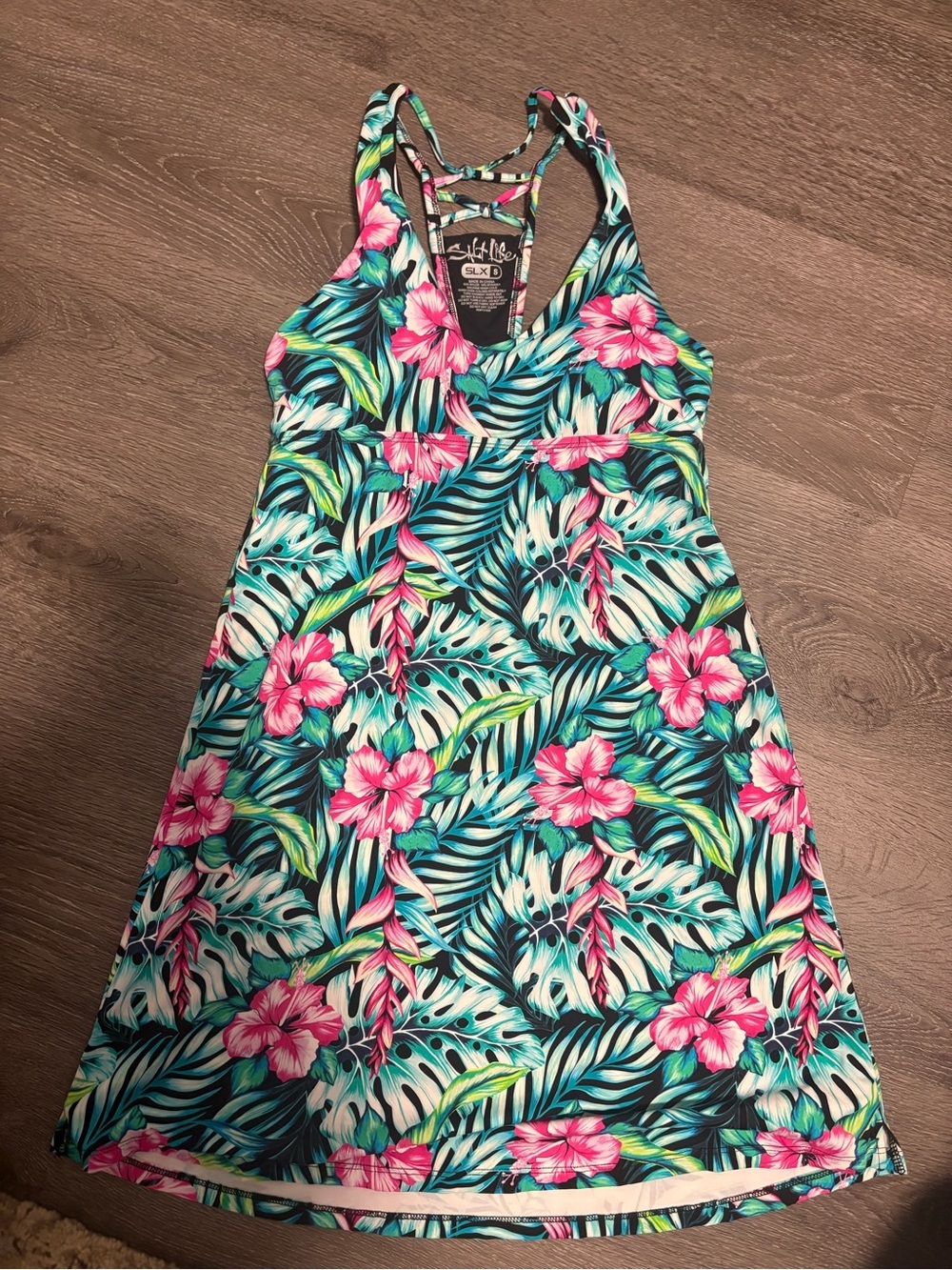 Salt Life Floral Strappy Racerback Dress in Teal, Pink & Black